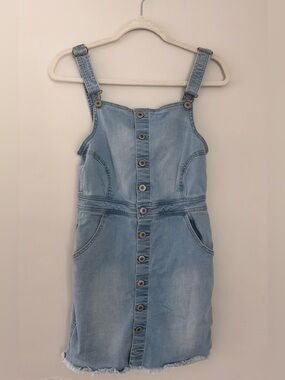 Wax Jean Denim Mini Dress Light Wash Overalls Size M